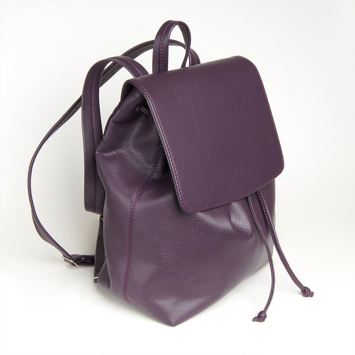 Vegan Leather Drawstring Flap Small City Backpack Purse