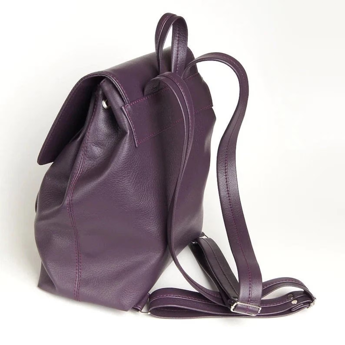 Vegan Leather Drawstring Flap Small City Backpack Purse